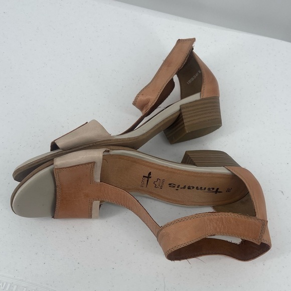 Tamaris leather t strap heeled ankle strap sandals - Picture 6 of 9